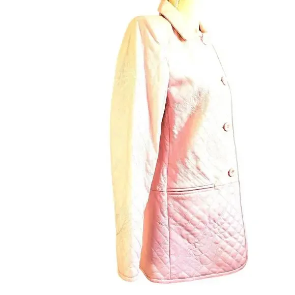 Vintage Pamela McCoy Pink Classic Quilted Leather Coat Size S Lined 2 Pockets - Picture 4 of 10